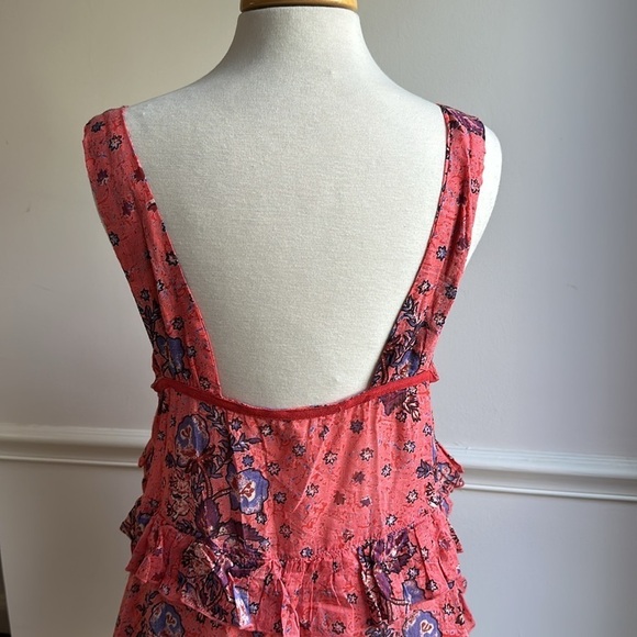 Free People Sunrise Nightie Mini Dress in Carnation Red Floral Large EUC - Picture 5 of 10